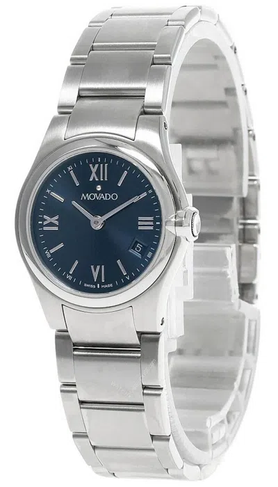 Pre-owned Movado Viro 26mm Stainless Steel Blue Dial Women's Watch 0605674