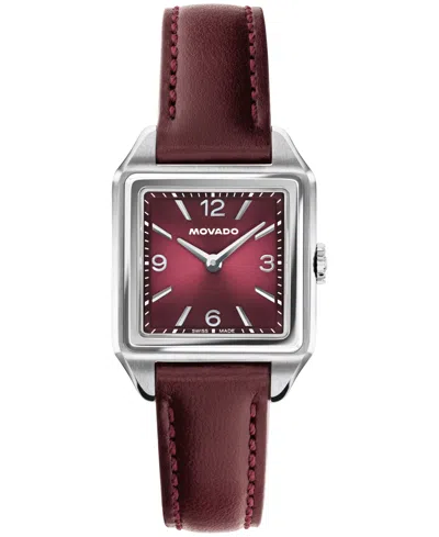 Movado Women's 1917 Swiss Quartz Cherry Leather Watch, 25 X 34.1mm In Red