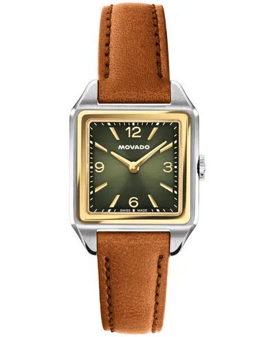 Movado Women's 1917 Swiss Quartz Cognac Leather Watch, 25 X 34.1mm In Brown
