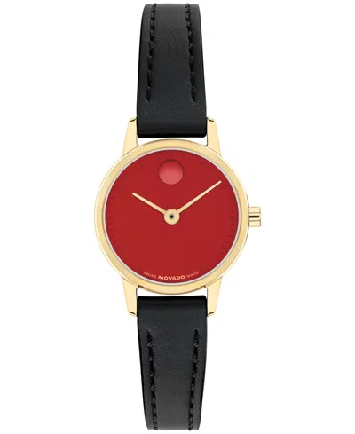 Movado Women's Baby Face Swiss Quartz Black Leather Watch 22.50mm