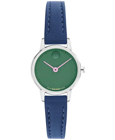 Movado Women's Baby Face Swiss Quartz Navy Leather Watch 22.50mm In Blue