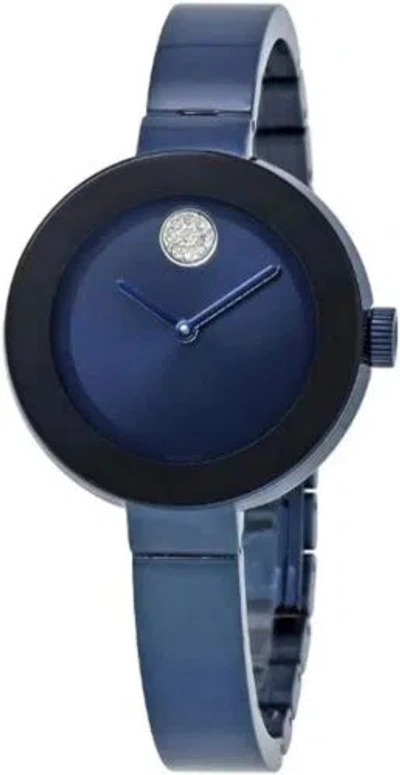 Pre-owned Movado Women's Blue Dial Stainless Steel  Bold Analog Watch 3600425