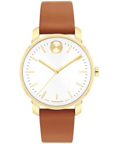 Movado Women's Bold Access Swiss Quartz Cognac Leather Watch, 34mm In Brown