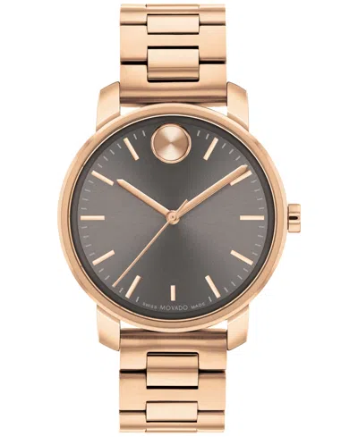 MOVADO WOMEN'S BOLD ACCESS SWISS QUARTZ IONIC PLATED CARNATION GOLD STEEL WATCH 34MM