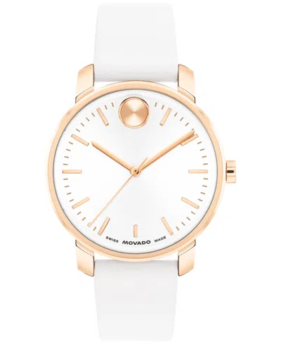 Movado Women's Bold Access Swiss Quartz White Leather Watch, 34mm
