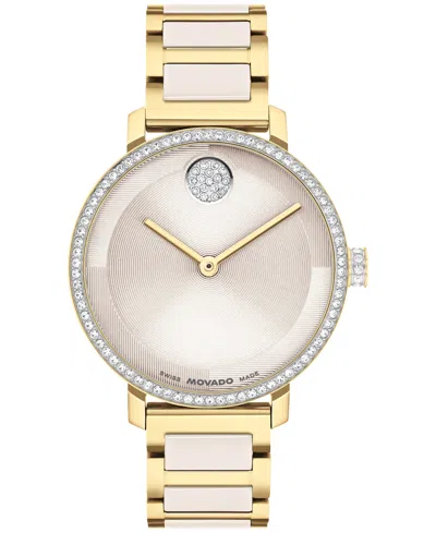 Movado Women's Bold Evolution 2.0 Swiss Quartz Light Gold Steel Taupe Ceramic Watch, 34mm In Multi