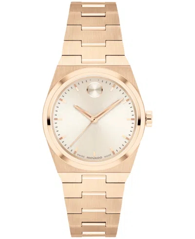 MOVADO WOMEN'S BOLD QUEST SWISS QUARTZ IONIC PLATED LIGHT ROSE GOLD STEEL WATCH, 28MM