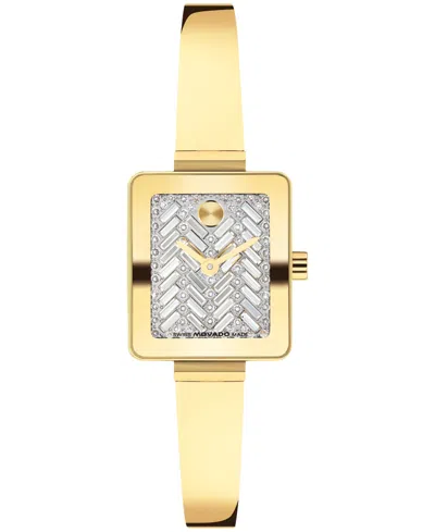 Movado Women's Bold Tank Mini Bangle Swiss Quartz Ionic Plated Light Yellow Gold Steel Watch 20mm X 23mm