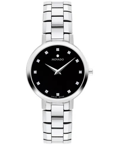 MOVADO WOMEN'S FACETO SWISS QUARTZ STAINLESS STEEL DIAMOND ACCENT WATCH 28MM