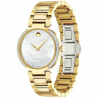 Pre-owned Movado Women's Modern Classic 28mm Pearl Dial Gold-tone Diamond Watch 0607368
