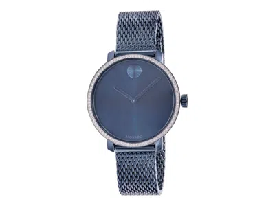 Pre-owned Movado Women's  Bold Shimmer Blue Ionplated Mesh 3600780 Watch In Stainless Steel In Silver