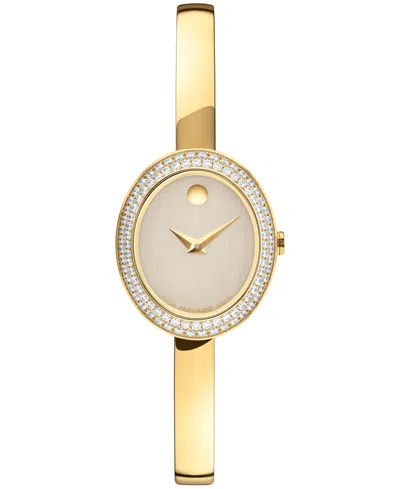 Movado Women's Museum Bangle Oval Lab Grown Diamond Swiss Quartz Light Yellow Pvd Steel Watch, 22 X 26mm In Gold