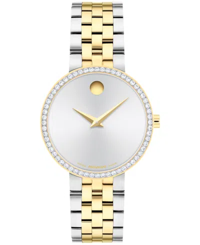 Movado Women's Museum Classic Lab Grown Diamond Swiss Quartz Stainless-steel Light Yellow Pvd Watch, 29.5mm In Ivory/two Tone