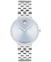 Movado Women's Museum Classic Lab Grown Diamond Swiss Quartz Stainless-steel Watch, 29.5mm In Blue