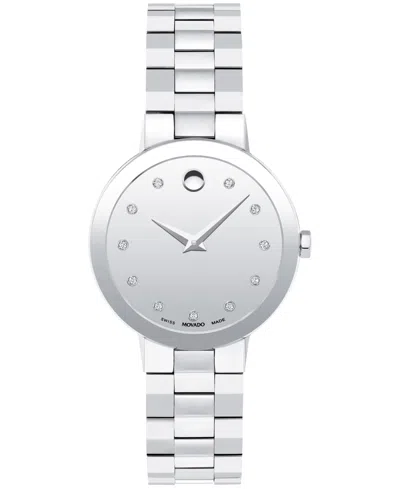 MOVADO WOMEN'S SAPPHIRE SWISS QUARTZ STAINLESS STEEL DIAMOND ACCENT WATCH 28MM