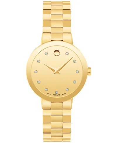 Movado Women's Sapphire Swiss Quartz Yellow Pvd Diamond Accent Watch 28mm In Gold-tone
