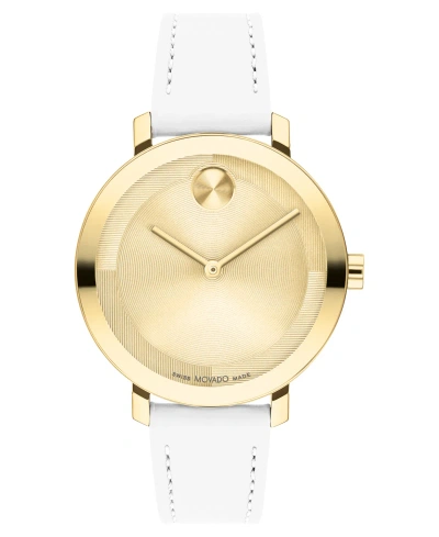 Movado Women's Swiss Bold Evolution 2.0 White Leather Strap Watch 34mm