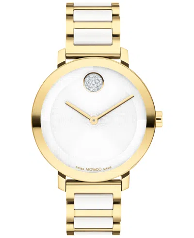 Movado Women's Swiss Bold Evolution 2.0 White Ceramic & Gold Ion Plated Steel Bracelet Watch 34mm In Two-tone