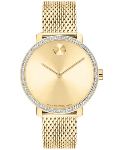 MOVADO WOMEN'S SWISS BOLD SHIMMER GOLD ION PLATED STAINLESS STEEL MESH BRACELET WATCH 34MM