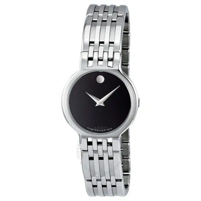 Pre-owned Movado Women's Swiss Esperanza Black Dial Stainless Slim Watch 0606043
