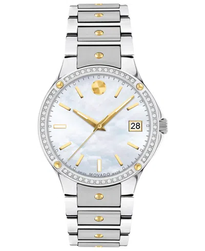 Movado Women's Swiss Se Diamond (1/5 Ct. T.w.) Gold-tone Pvd & Stainless Steel Bracelet Watch 32mm In Metallic