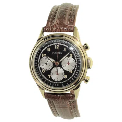 Pre-owned Movado Yellow Gold Art Deco Triple Register Chronograph Manual Watch