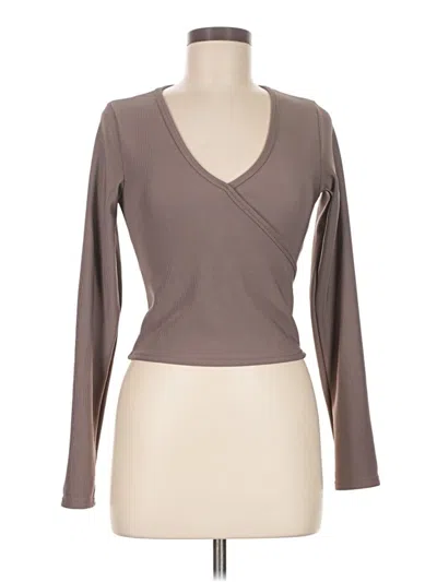 Pre-owned Move Theology Long Sleeve Top Gray Plunge Neckline Tops
