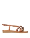 Movida's Woman Sandals Tan Size 6 Soft Leather, Textile Fibers In Pink