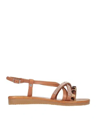 Movida's Woman Sandals Tan Size 6 Soft Leather, Textile Fibers In Pink