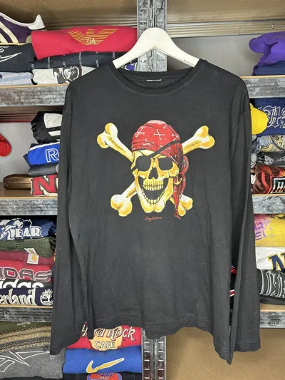 Pre-owned Movie X Vintage Y2k Pirates Skull Larry Mc Heart Tatto Long T-shirt In Black