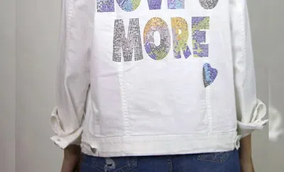 Moving Forward Rhinestone Love You More Denim Jacket In White