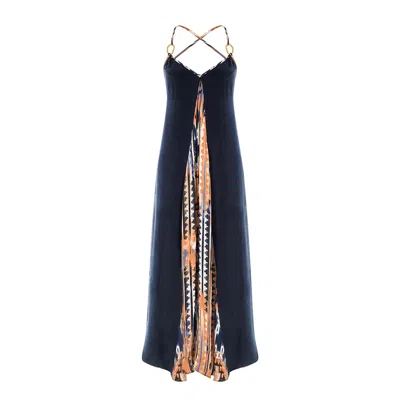 Movom Women's Aura V-neck Maxi Dress In Blue/yellow