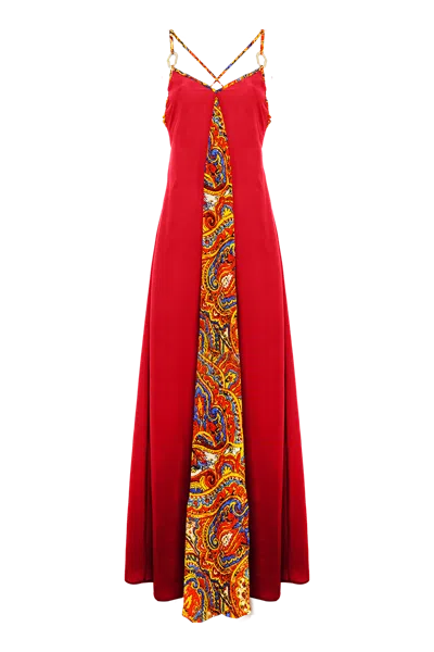 Movom Women's Red Poppy V-neck Maxi Dress