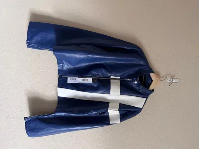 Pre-owned Mowalola Faux Cross Leather Biker Jacket In Blue