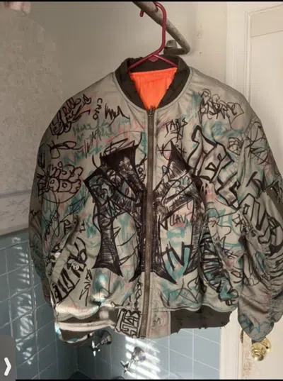 Pre-owned Mowalola Graffiti Bomber Jacket In Green | ModeSens