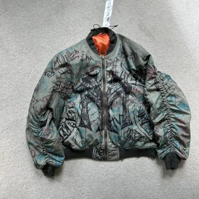 Pre-owned Mowalola Graffiti Distressed Bomber In Green