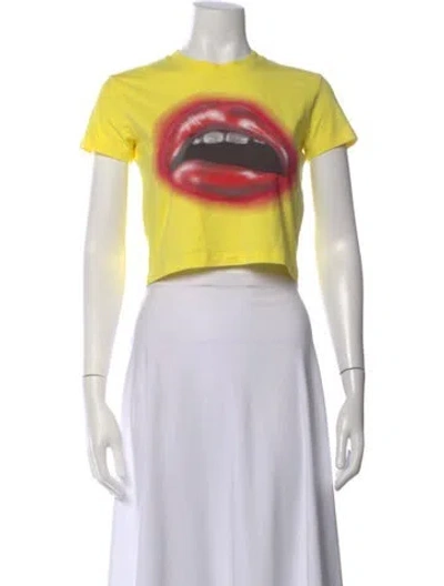 Pre-owned Mowalola Graphic Print Crew Neck Crop Top In Yellow