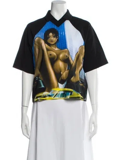 Pre-owned Mowalola Graphic Print Short Sleeve Crop Top In Blue