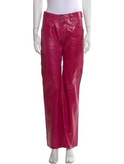 Pre-owned Mowalola Leather Wide Leg Pants In Pink