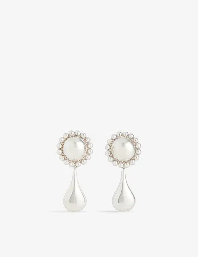 Moya Womens Silver Maria Rhodium-plated Brass Drop Earrings