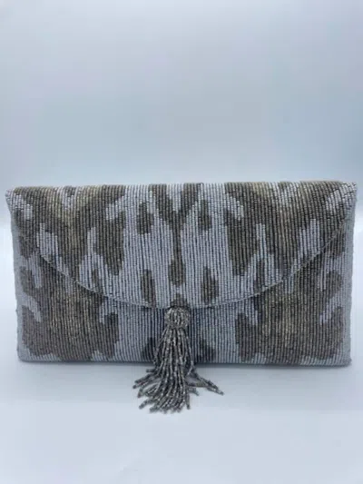 Moyna New York Moyna Beaded Clutch In White/brown/gold In Multi