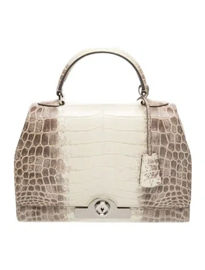 Pre-owned Moynat Crocodile Réjane W/ Strap Bb In Neutral