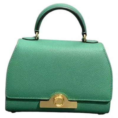 Pre-owned Moynat Green Grained Taurillon Leather Réjane Bb Top Handle Bag Gold Hardwa