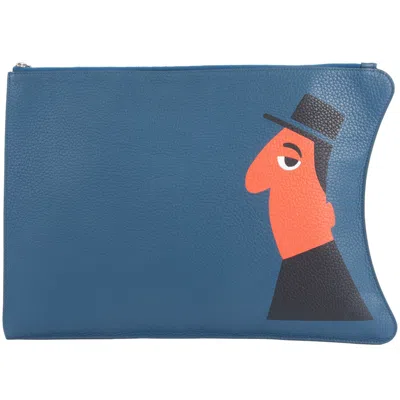 Pre-owned Moynat Leather Clutch Bag Pouch () In Blue