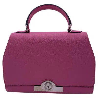 Pre-owned Moynat Pink Grained Taurillon Leather Réjane Pm Top Handle Bag Silver Hard