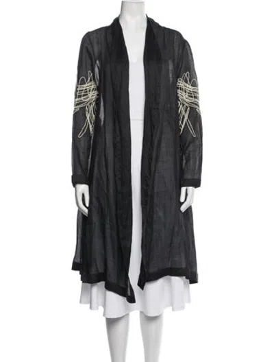 Pre-owned Moyuru Linen Patterned Jacket In Black
