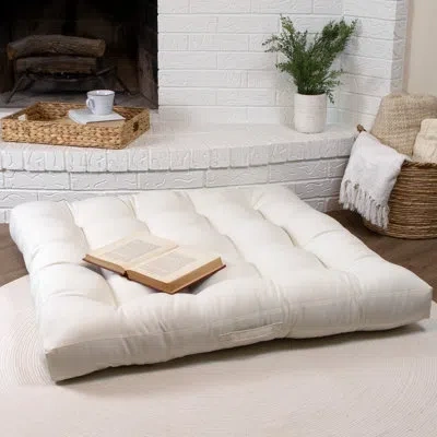 Mozaic Company 40" Floor Pillow With Tufting & Handle In Ivory