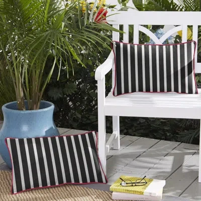 Mozaic Company Corded Outdoor Rectangular Pillow Cover & Insert In Pink,black