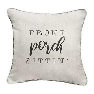 Mozaic Company Emb Front Porch Sitt' 18'' Square Outdoor Pillow - Canvas Natural In White