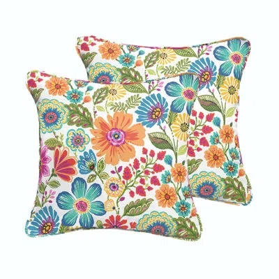 Mozaic Company Gabby Piped Indoor / Outdoor Floral Throw Pillow In Blue;white;orange